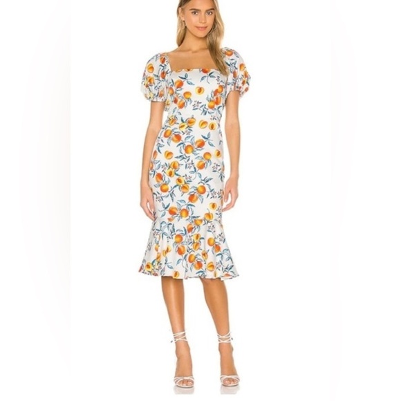 AMANDA UPRICHARD Senorita Peach Printed Flounce Dress Large - Picture 1 of 12
